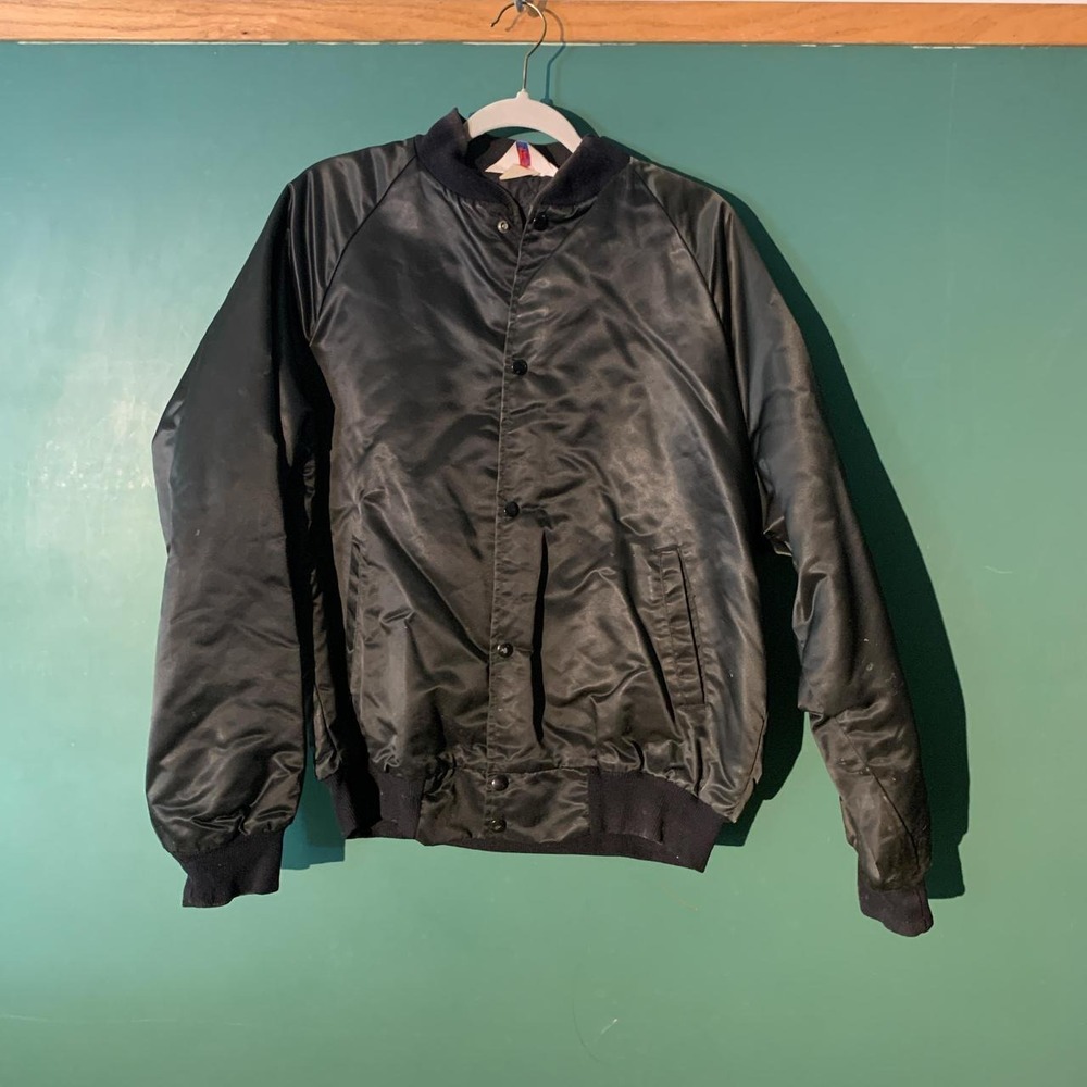 Westark USA Vintage 80s Black Satin Bomber Jacket Quilted Lining Mens Medium